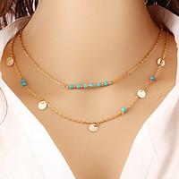 Bohemian Fashion Jewelry Vintage Chain Multi Layer Statement Necklaces Turquoise Round Necklace For Womens Chain Jewelry Gift