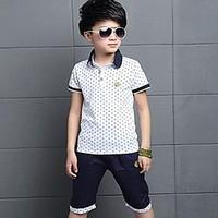 Boy Going out Casual/Daily Sports Polka Dot Sets, Cotton Summer Short Sleeve Clothing Set