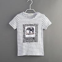 Boy Casual/Daily Striped Animal Print Tee, Cotton Summer Short Sleeve