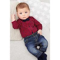 Boys Going out Plaid Jumpsuit Sets Jeans Long Sleeve Shirt Clothing Set Kids Clothes