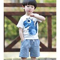 Boy\'s Casual/Daily Print Clothing SetCotton Summer White