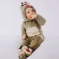 Boy Casual/Daily Animal Print Jumpsuits Autumn Winter Pajamas Little Deer Coral Fleece Baby Climb Clothes