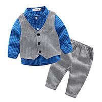 Boys\' Casual/Daily Plaid Sets, Cotton Winter Spring Fall Long Sleeve Clothing Set
