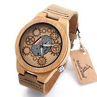 Bobo Bird B09 Exposed Movement Design Bamboo Wood Quartz Watches With White Real Leather Straps Skeleton Watch
