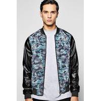 Bomber With PU Sleeves - navy