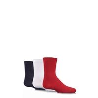 Boys and Girls 3 Pair SockShop Plain Bamboo Socks with Handlinked Toe Seams In Red, White and Navy
