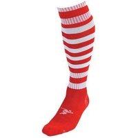 boys size red white hooped football socks