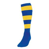 boys size royal blue yellow hooped football socks