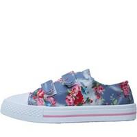 Board Angels Girls Velcro Fastening Floral Print Pumps Indigo Multi