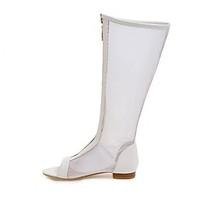 Boots Spring Summer Fall Club Shoes PU Office Career Party Evening Dress Flat Heel Zipper White