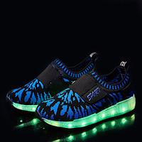 Boys\' Sneakers Spring Fall Comfort Light Up Shoes Fabric Outdoor Flat Heel Magic Tape LED Black Blue