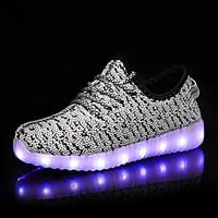 Boy\'s Athletic Shoes Spring Summer Fall Winter Light Up Shoes Tulle Athletic Flat Heel LED Black Blue Pink White Running
