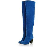 Boots Fall Winter PU Casual Chunky Heel Split Joint Black Blue Gray