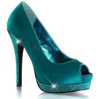 Bordello Bella-12R Peep-Toe Turquoise Satin Platform Shoes