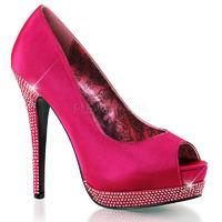 Bordello Bella-12R Peep-Toe Hot Pink Satin Platform Shoes