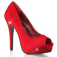 Bordello Bella-12R Peep-Toe Red Satin Platform Shoes