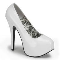 Bordello Teeze-06W White Patent Wide Width Fitting Platform Shoes