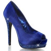 Bordello Bella-12R Peep-Toe Blue Satin Platform Shoes