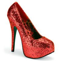 Bordello Teeze-06GW Red Glitter Wide Width Fitting Platform Shoes
