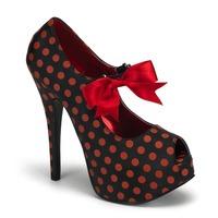 Bordello Teeze-25 Black & Red Polka Dot Satin Platform Shoes