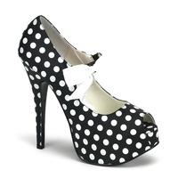 Bordello Teeze-25 Black & White Polka Dot Satin Platform Shoes