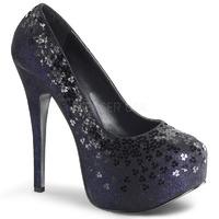 Bordello Teeze-06SQ Navy Blue Sequin Platform Court Shoes