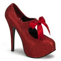 Bordello Teeze-04G Red Glitter Platform Shoes