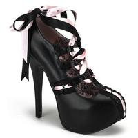 Bordello Teeze-13 Black and Pink Lace Platform Shoes