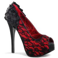 Bordello Teeze-19 Black And Red Ruffled Peep-Toe Platform Court Shoes