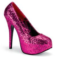 Bordello Teeze-06GW Hot Pink Glitter Wide Width Fitting Platform Shoes