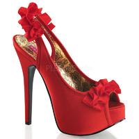 Bordello Teeze-56 Red Satin Sling Back Platform Shoes