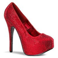 Bordello Teeze-06RW Red Satin and Rhinestone Wide Width Fitting Platform Shoes
