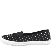 Board Angels Womens Polka Dot Canvas Slip On Pumps Black/White