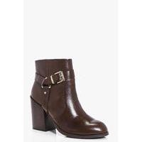 Boutique Leather Strap Back Heel Boot - chocolate