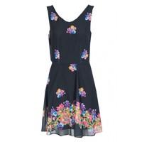 BORDER FLORAL CHIFFON DRESS