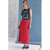 BOG Collective Printed Flute Hem Midi Skirt, RED MULTI