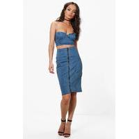 Bodycon Denim Pencil Skirt - mid blue