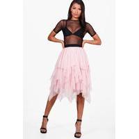 Boutique Layered Tulle Full Midi Skirt - blush