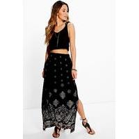 Border Print Maxi Skirt - black