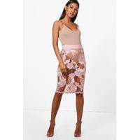 Boutique Mesh Embroidered Midi Skirt - blush