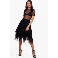 Boutique Layered Tulle Full Midi Skirt - black