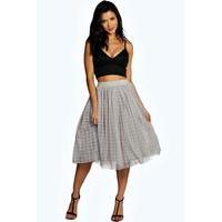 Boutique Grid Tulle Tull Midi Skirt - grey