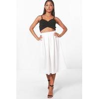 Box Pleat Midi Skater Skirt - ivory