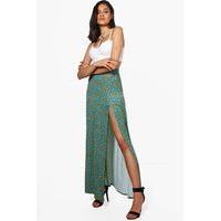 Bohemian Print Floor Sweeping Split Maxi - turquoise