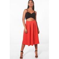 Box Pleat Midi Skater Skirt - orange