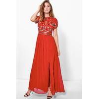 Boutique Embellished Chiffon Maxi Dress - red
