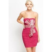 bow front ruched bandeau mini dress