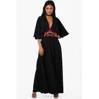 Boutique Angel Sleeve Embroidered Waist Maxi Dress - black
