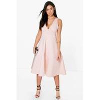 Bonded Scuba Plunge Skater Dress - blush