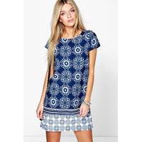 Border Print Paisley Shift Dress - navy